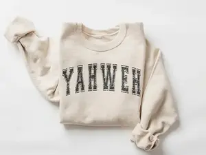 YAHWEH Sweatshirt, Casual Long Sleeve Crewneck Pullover, Christian Letter Print Sweatshirt, Religious Gift for Women, Womenswear