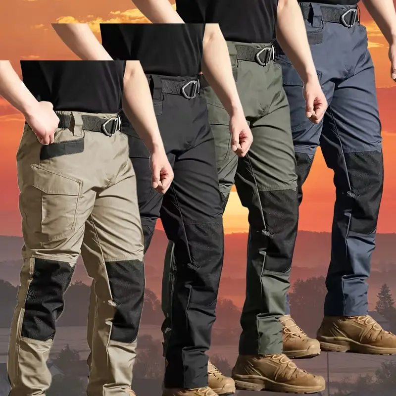 HOMUG 4pcs Men's Tactical Work Pants are equipped with a stretch waistband and pockets. Featuring a knee-pad design and crafted from a new 230g/㎡ fabric, they are ideal for spring and summer wear as well as outdoor activities.