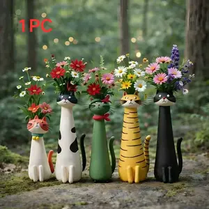 Cute Cat Resin Flower Vase, Flower Arrangement Vase, Long Neck Cat Decorative Piece, Home Desktop Floral Decoration, Table Decor, Living Room Entryway Ornament, Gift for Cat Lovers