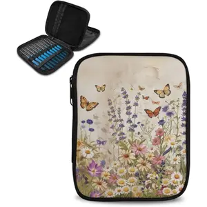 Butterfly Crochet Hook Case Portable Floral Knitting Needle Case without Hooks and Accessories Empty for Airports and Parks