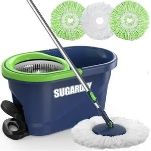SUGARDAY Spin Mop and Bucket with Wringer Set for Floors Cleaning Heavy duty System