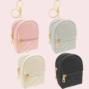 Mini Backpack Keychain Pouch, PU Leather Lipstick Bag Zipper Pouch, Charm Pouch, Coin Holder, Earbud Holder