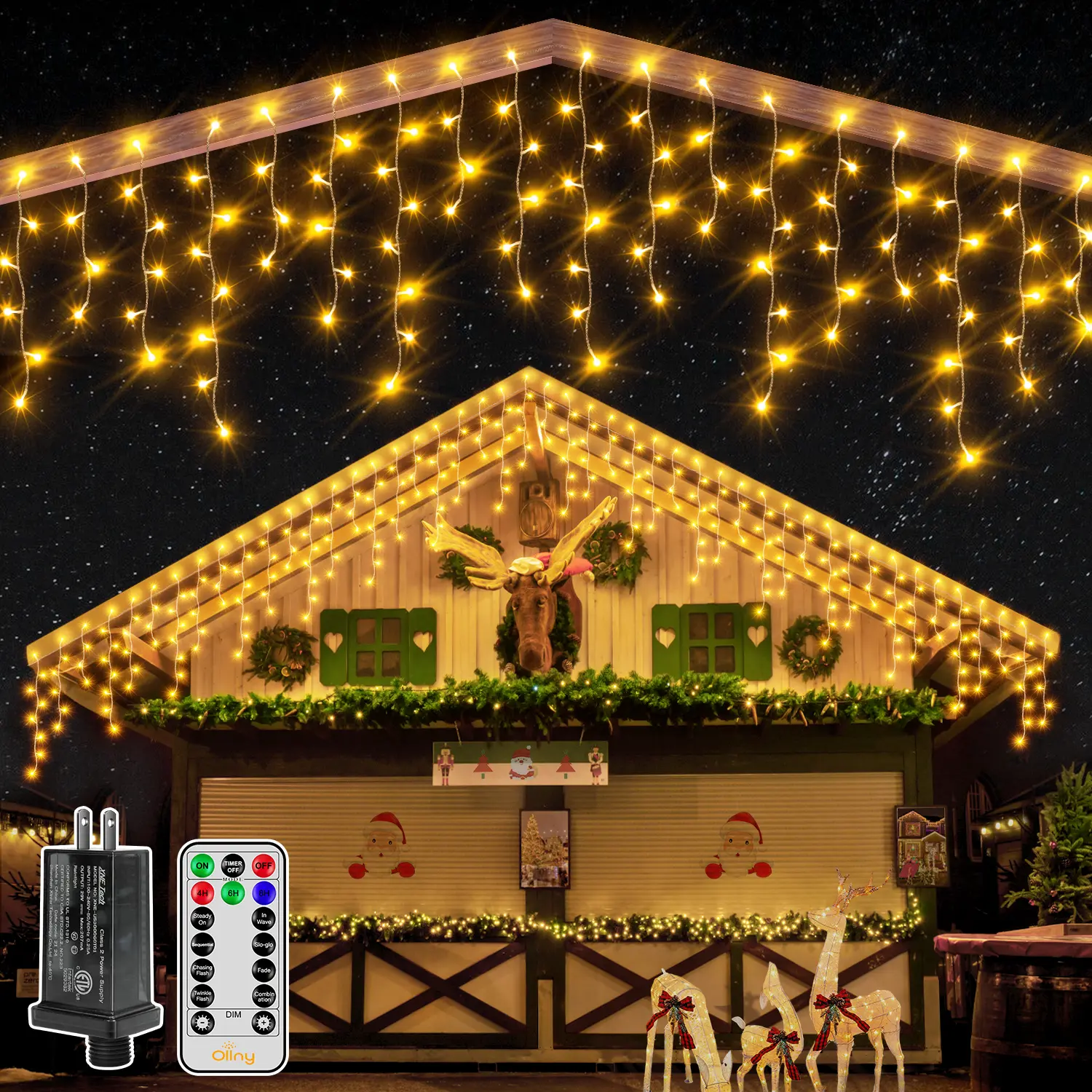 Ollny Icicle Lights for Outside 396LED 32FT, Christmas Light with Remote 8Modes Timers Waterproof, Plug in Connectable Hanging Lights for Outdoor Indoor House Roof Wedding Party Birthday Halloween Holiday