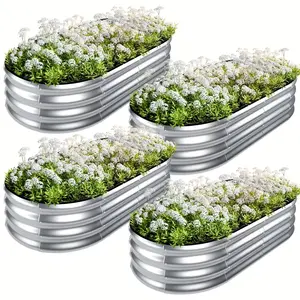 Metal Raised Garden Bed 1/2 Pack Sets, Galvanized Oval Planter Box 4×2×1 Ft, Rust Resistant & Easy to Assemble, Perfect for Outdoor Flowers, Green Plants and Vegetables, Must-Have Yard Garden Supplies