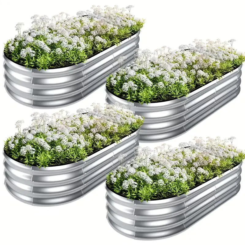 Metal Raised Garden Bed 1/2 Pack Sets, Galvanized Oval Planter Box 4×2×1 Ft, Rust Resistant & Easy to Assemble, Perfect for Outdoor Flowers, Green Plants and Vegetables, Must-Have Yard Garden Supplies