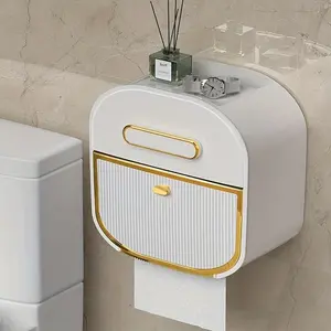 Deluxe Bathroom Organizer Wall Mounted Toilet Paper Storage Container with Waterproof Design Punch Free Installation Drawer Included for Maximum Convenience and Space Saving Solution Dispenser Plastic
