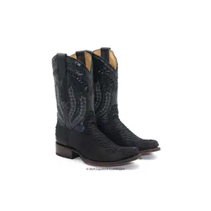 H58R6305 MEN DUBAI TOE BLACK FAUX PYTHON LEATHER BOOT