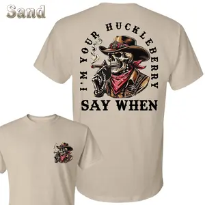 I'm Your Huckleberry T-Shirt - Cowboy Skull Smoking Cigar With Red Bandana Graphic , Western Quote “Say When” , Vintage Streetwear , Unisex Tee , Gift For Cowboys , Daily Cowboy Shirt Classic