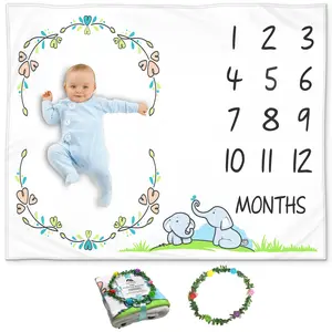Baby Milestone Blanket - Elephant-Themed Monthly Milestone Blanket for Boys and Girls with Soft Fleece, Soft and Baby-Friendly, 50x40 Inches