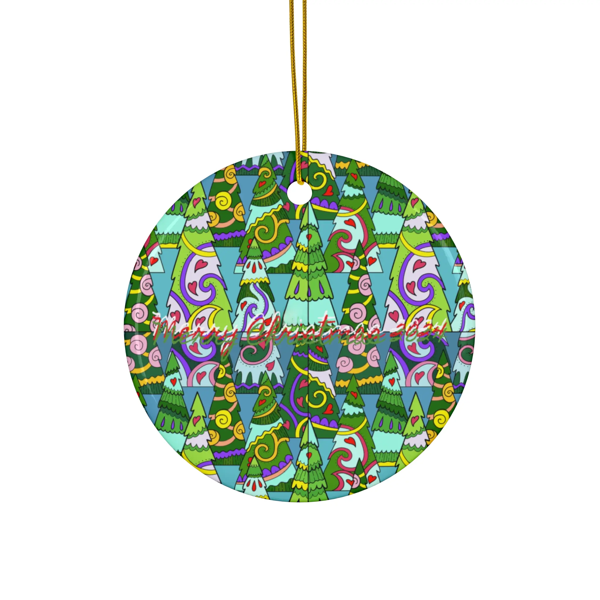 Whimsical Christmas Ceramic Ornament, Festive Holiday Decor, Colorful Tree Design, Perfect Gift for Family & Friends, Unique Home Decoration