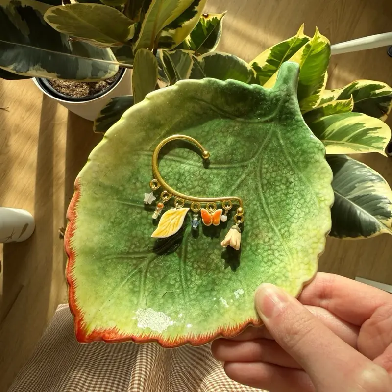 Handmade Whimsical Ear Cuff Hypoallergenic Nature Fairycore Ren Festival Lily of the Valley Earrings Practical Magic Inspired Polymer Clay Charms
