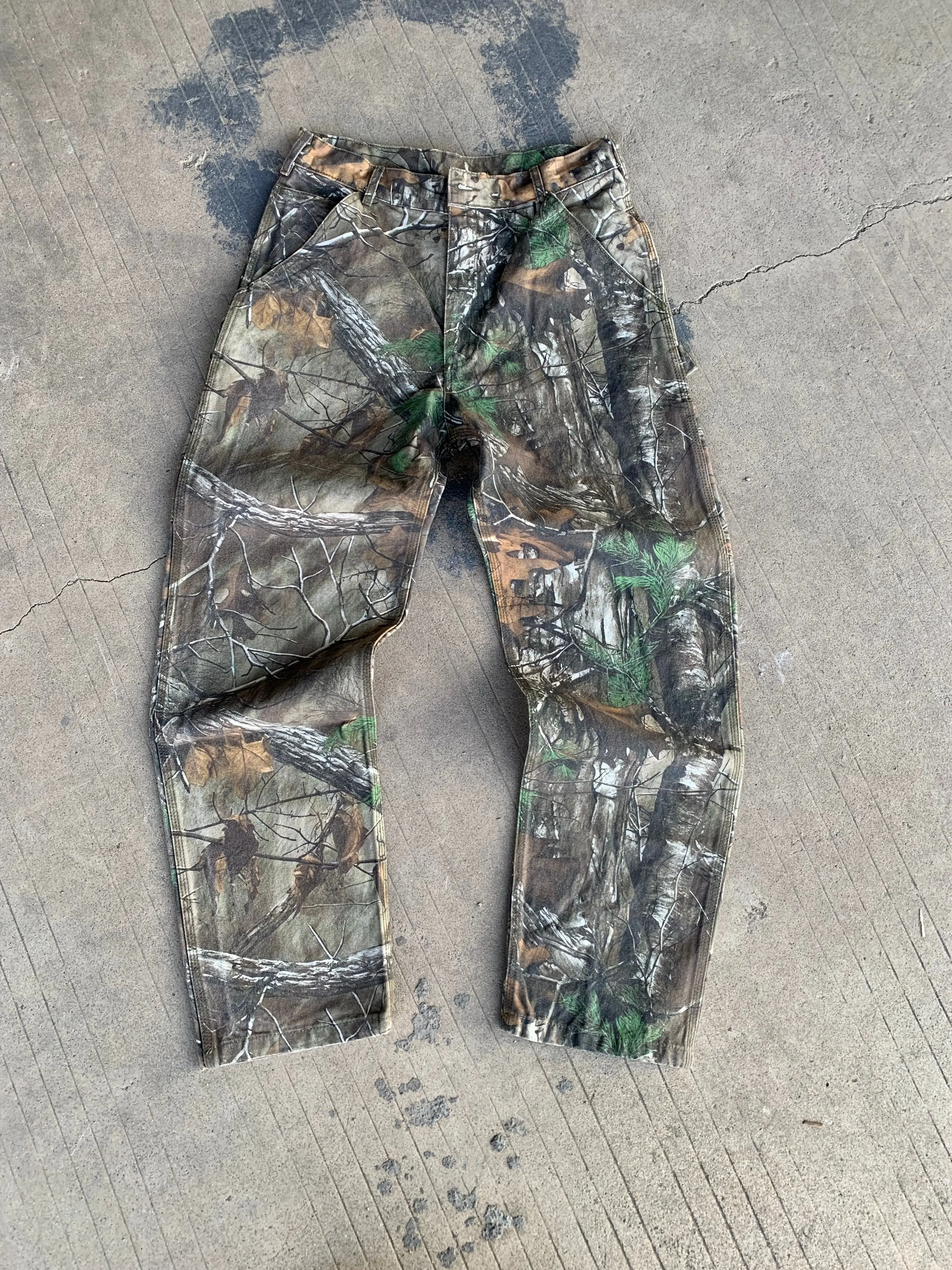 Washed and faded camouflage men's straight-leg jeans, street Y2K loose casual pants  Denim baggy pants