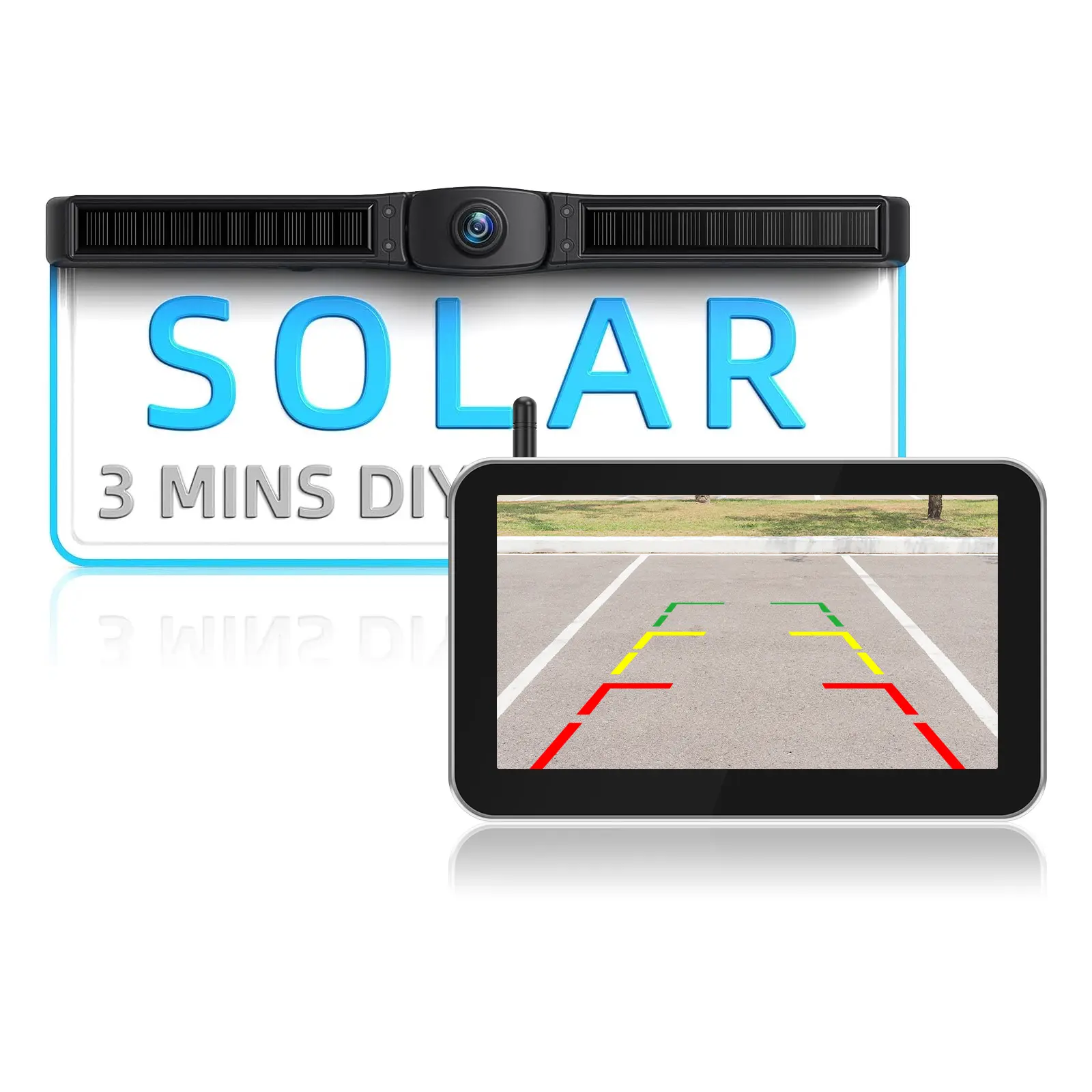 VEKOOTO Wireless Solar Backup Camera with 7" 1080P Monitor: 4800mAh Battery 3 Mins DIY Installation Back Up Camera, License Plate Reverse Camera for Car, Van, SUV, Truck, Trailer, fathersdaygift
