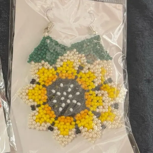 Sunflower Beaded Earrings - Handcrafted with Green Yellow and White Beads for Unique Fashion Accessory