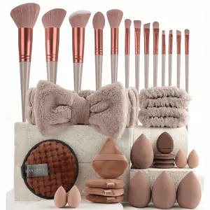 33pcs Makeup Tools Set, 13pcs Makeup Brushes, 4pcs Sponges, 4pcs Mini Sponges, 4pcs Powder Puffs, 1pc Facial Sponge, 1pc Hairband, 2pcs Hand Bowl Strap, Cosmetics Makeup Tools