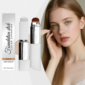 Color-Changing Foundation Stick with Built-In Brush, Dewy Finish Cream Foundation, Buildable Medium to Full Coverage, Skin-Adapting Formula, 13g