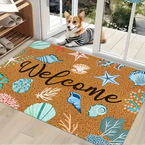 Coastal Welcome Mat with Marine Life & Seashells - Colorful Beach Theme Doormat,  Bathroom