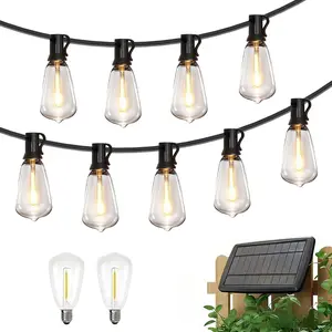 Solar Lights Outdoor Waterproof, 100FT-60FT-32FT LED Outdoor String Lights, 8 modes Patio Lights Shatterproof ST38 Edison Bulbs, 2700k Dimmable Connectable Lights String, Superbowl party decorations, Travel essentials