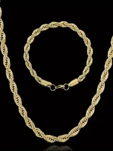 Unisex Chain Jewelry Set, Stainless Steel Striped Necklace and Bracelet Combo, Casual Style, Perfect Gift for Him and Her, All Seasons