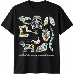 Men's Cotton Short-Sleeve T-Shirt - Cute Elegant Minimalist Floral Vet Anatomy Graphic, Machine Washable Club Streetwear Top for Vet Techs, All-Season Menswear