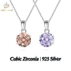 925 Sterling Silver Rose Fireworks Cut Cubic Zirconia Pendant Necklace, Suitable for Women’s Dates, Party, and Weddings; An Ideal Gift for A Girlfriend, Best Friend, or Loved One, Perfect for Birthdays, Anniversaries, and Holiday Gifts