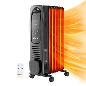 TikTokShopBlackFridayVEVOR Electric Oil Filled Radiator, 1500W Radiant Space Heater with LED Screen, Over-Heat Protections,24h Timer, Portable Handle Casters, Thermostat,Remote Control for Indoor Use,Black