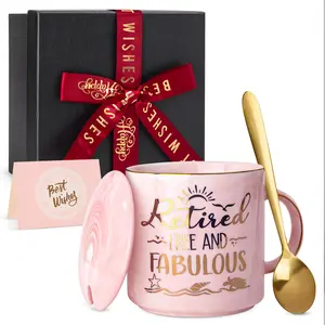 Retirement Gift for Woman 2026 - Retirement Gifts for Women, Coworker Leaving, Farewell, Going Away, Goodbye Gifts, Retired Free And Fabulous -14oz Pink Marble Coffee Mug, Gift Box
