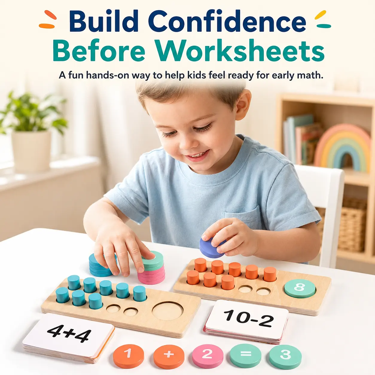 Unisex Smooth Wooden 10-Frame Counting Board Math Teaching Aid - Hands-On Early Math Toy with 90 Cards, Addition-Subtraction Game, Number Bonds, Classroom Tool, 3-4 Years Preschool Gift Ideas for Kids That Builds Real Number Sense
