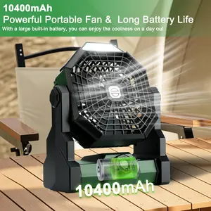 2026 Upgraded Camping Fan, Extreme Speed Outdoor Fan, USB, 10400 mAh, 3 Level Hook and Light Adjustment, 270° Pivot for Tent Travel Home Multifunction Outdoor Fish Activities