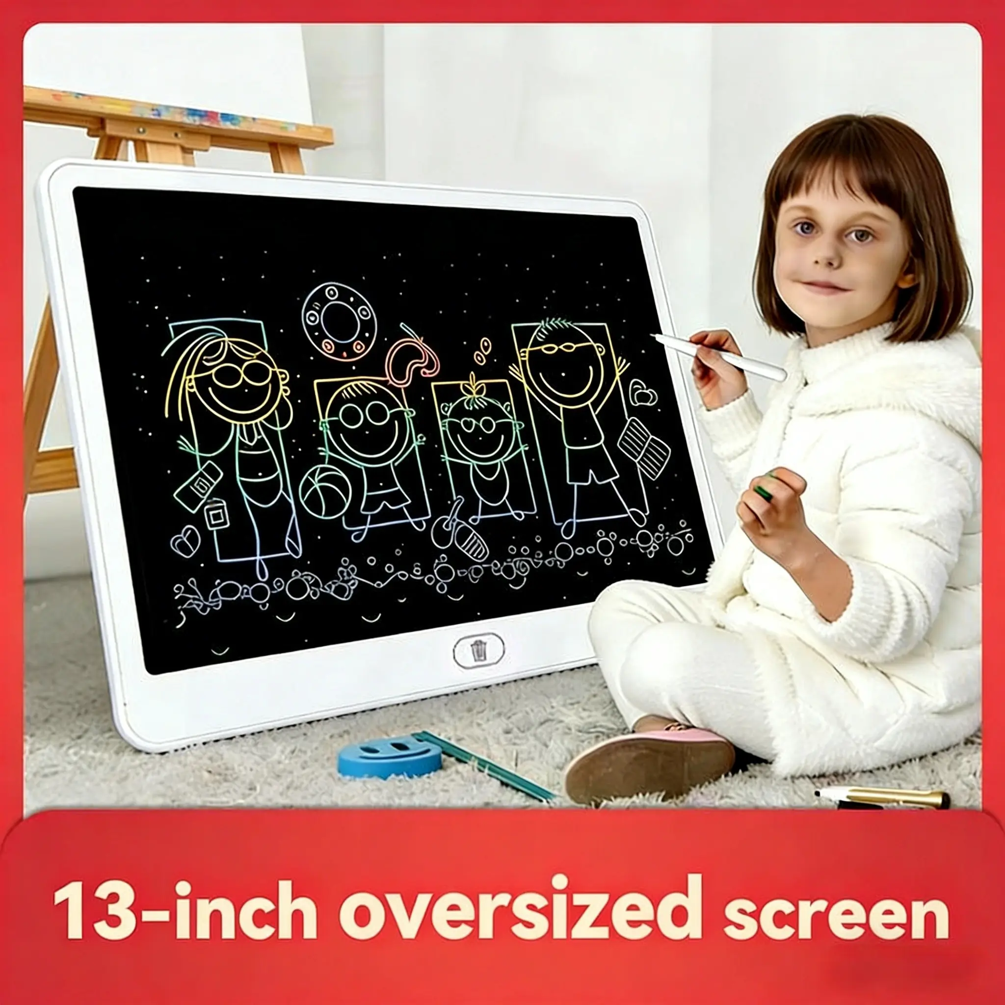 13-inch Oversized Screen Children's LCD Handwriting & Drawing Board One-click Clear Writing Practice Tablet Doodle Board for Kids Ideal Writing & Doodling TikTok Hot Item Fun