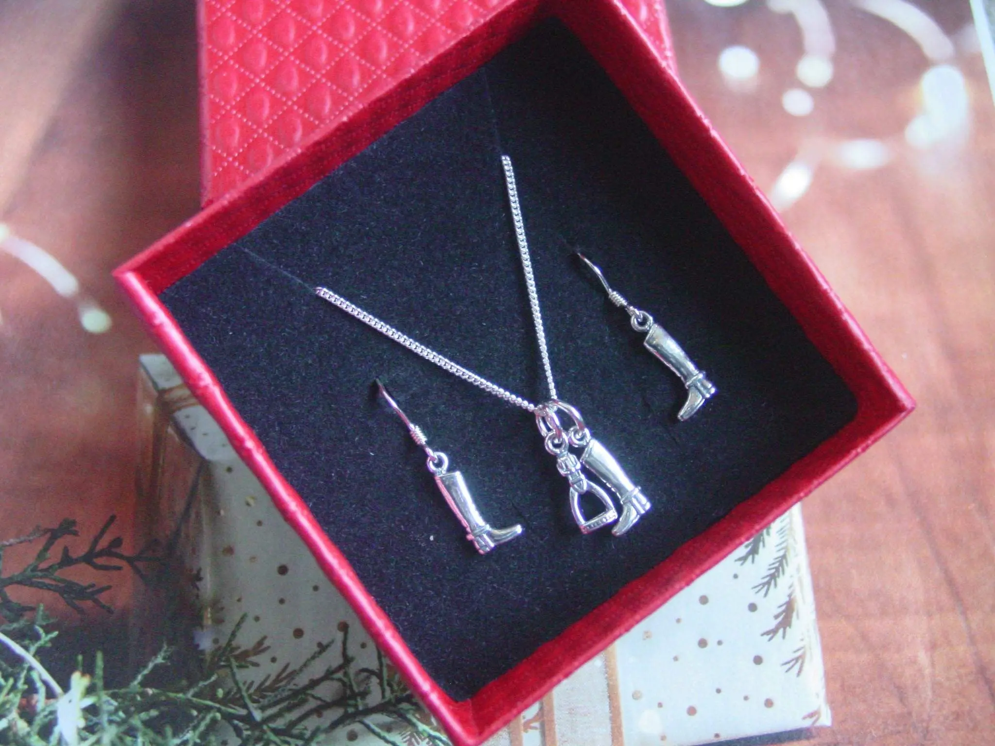 Stirrup and Boot Charms Pendant and Earrings Equestrian Jewelry #G307