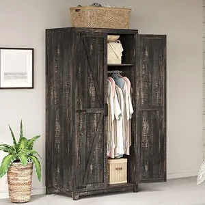 AMERLIFE 71" Farmhouse Armoire Wardrobe Closet with 2 Barn Doors, Storage Cabinet with Hanging Rod & Shelf, Versatile Clothing Storage