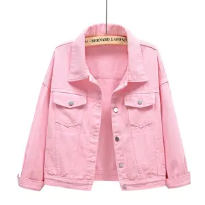 Women Denim Jacket Spring Autumn Short Coat Pink Jean Jackets Casual Tops Purple Yellow Purple Blue Loose Tops Lady OuterwearoversizedDenim jacket