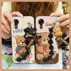 Anti-knock Bear bracelet Phone Case For Samsung Galaxy Xcover5/SM-G525F Back Cover Simplicity soft case Black pearl pendant silicone cute Skin-friendly feel Waterproof