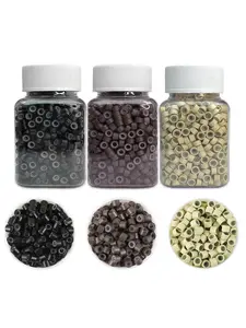 Bottled 500 hair extensions with micro ring connection beads and 5mm silicone lining beads for hair extensions.