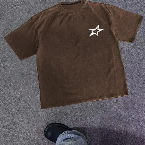 Men's Star Print Short Sleeve T-shirt, Loose Casual Fashion Round Neck Tee for Summer, Men's Top for Daily Wear, Tropical, Cotton