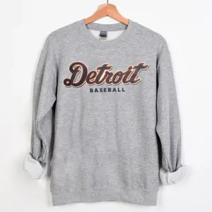 Vintage Detroit Baseball Typography Sport Grey Sweatshirt, Detroit Baseball Team Mascot Retro Shirt, American Baseball Sweater, For Fans nct7wszobikr