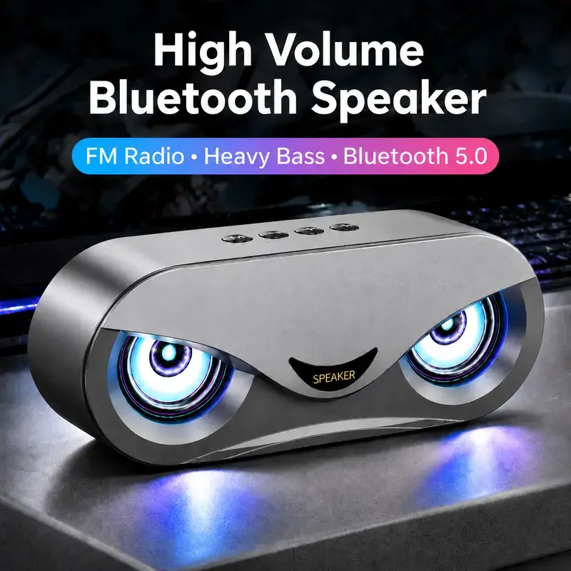 2026 New Bluetooth Speaker with Voice Control, High Volume, Bionic Eye Design, Multi-Color Ambient Lighting Connect via USB/TF Card/AUX, Long-Lasting Battery Life, Bluetooth 5.0 Enhanced Dual Speakers with Subwoofer Portable Speaker