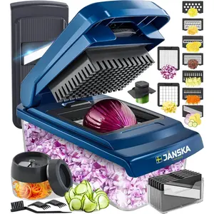 All-in-One Vegetable Chopper, Veggie Food Chopper with Container, Spiralizer, Mandoline Slicer Dicer, Onion Mincer, French Fry And Salad Cutter, Home Essentials & Kitchen Gadgets