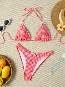 Plaid Print, Stylish Swimwear for Women, Bikini Swimsuit Set, Comfortable Fit, Perfect for Beach & Pool, Trendy Fashion Design, Plaid Bikini Bottom