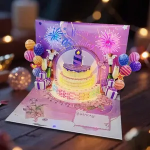Viral Light-Up Musical Birthday Pop-Up Card - 3D Blowable Cake with Fireworks, Plays Happy Birthday Song, Perfect Interactive Gift for All Ages