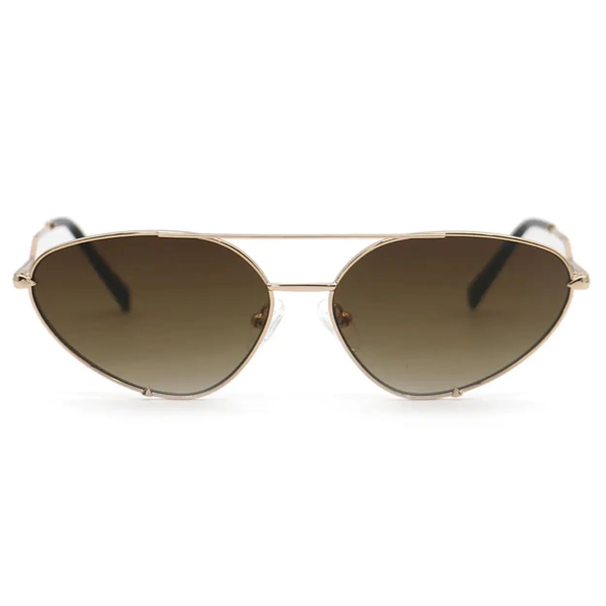 Lucky Star Faded Brown & Gold Cat Eye Aviator Sunglasses - Certified Shatter-Resist. Lenses, UV400 Lens, Metal Rim, 70s Retro Style, Unisex, Stylish Statement Frame, Versatile Fit, Any Occasion Eyewear, Hybrid Sunglasses