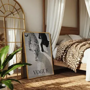 Monochrome Leopard Vogue Wall Art Black and White Leopard Duo Print Luxury Animal Fashion Poster Modern Jungle Decor