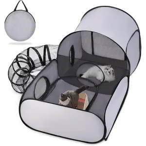 Pet Playpen with Surround Tunnel, Outdoor/Indoor Cat Playpen with Breathable Soft Sides,Cat Enclosure Tent for Small Animals, Portable Tent with Carry Bag (Medium)