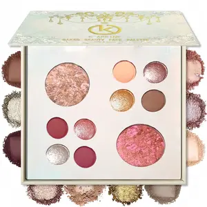 K'apeine 10 Color Baked Ice Cream Face Makeup Palette, Eyeshadow and Highlighter Blush Set, Warm Nude and Tones, Luxurious Gold Pattern Case for Daily and Party Looks
