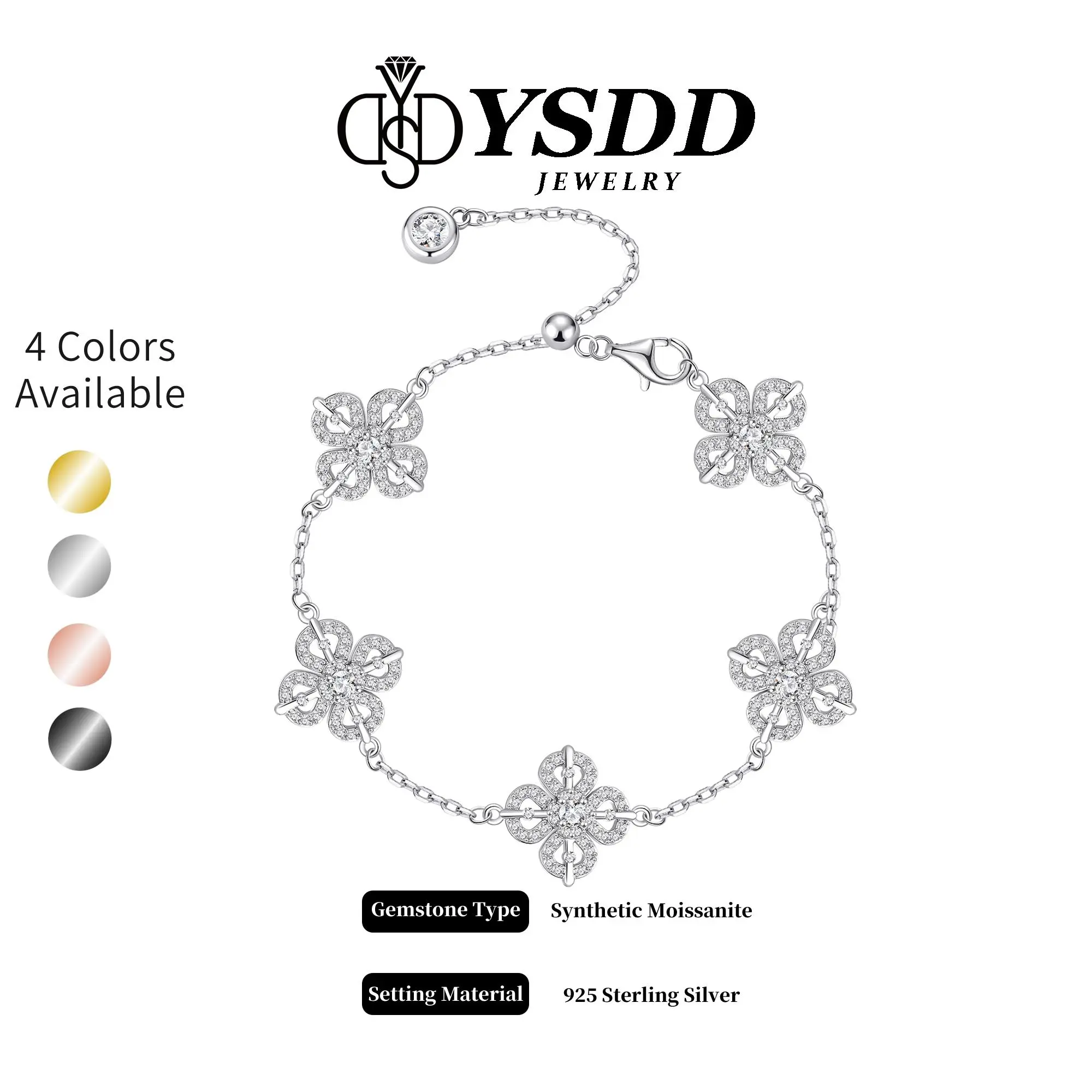 【#456 La Fleur】5-flower Luxurious Adjustable Full Moissanite Bracelet vvs Synthetic Moissanite Bracelet in 925 Sterling Silver Quality Gift for her/Anniversary/Birthday