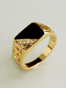 Men's Sparkling Diamond Ring Geometric Design Elegant Exaggerated Ring For Business & Formal Wear Luxury Gift