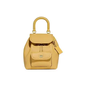 COACH Riya 21 Drawstring Toggle Closure Leather Backpack for Women, Medium Size, Yellow