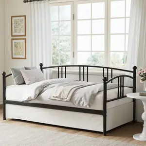Garvee Twin Daybed with Sturdy Metal Frame and Steel Slat Support, Featuring an Arched Headboard, Ideal Sofa Bed for Bedroom and Guest Room in Black Finish