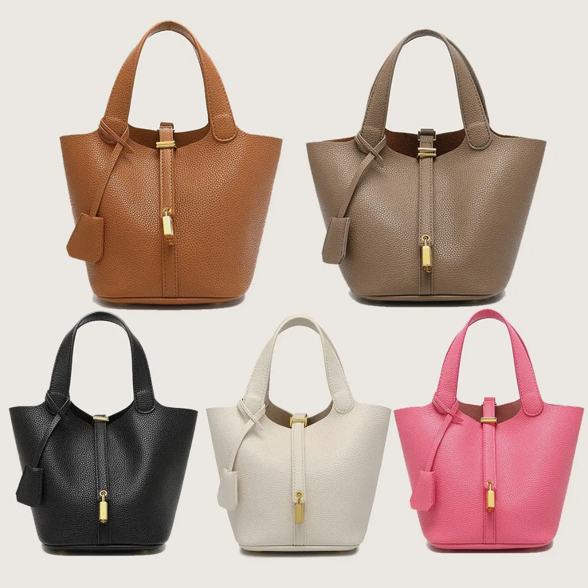 Women's Chic Textured PU Leather Fashionable Bucket Bag - Solid Color Handbag with Textured Look, Inner Pouch for Casual Daily Use, Cross-Border, All Seasons Handbag